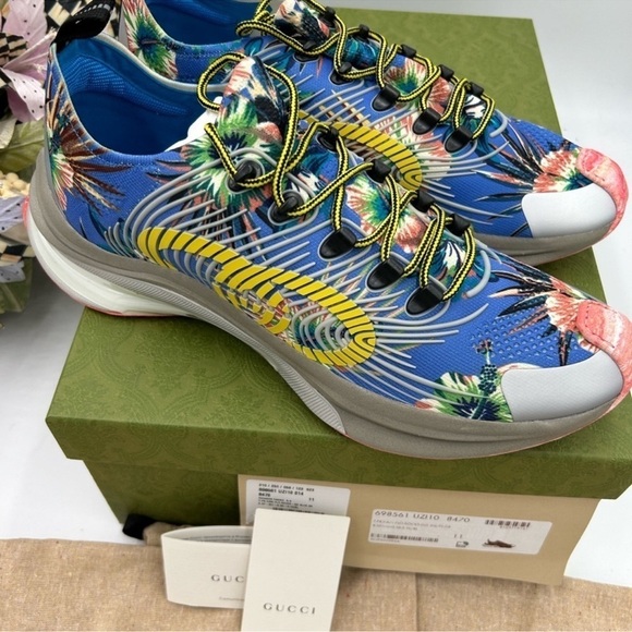 Men’s Gucci blue floral run low top sneaker size 11 made in Italy - Picture 4 of 9